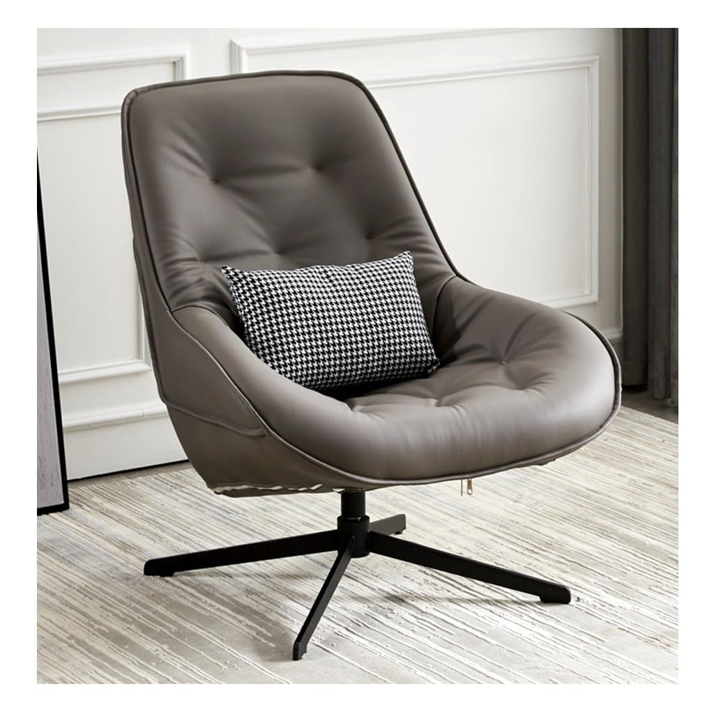 Fotele Nowoczesne Krzesło Obrotowe Z Połowy Wieku Z Metalowymi Nogami, Wygodny Tapicerowany Fotel Wypoczynkowy, Pojedyncza Sofa Ze Skóry PU Do Salonu(Grey)