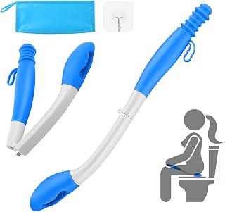 Jhua Foldable Butt Wiper 15.7" Toilet Aids for Wiping, Comfort Silicone Bottom Buddy Wiping Aid with Hanging Ring, Hook, Carrying Bag, Toilet Aid Tools Bathroom Personal Care