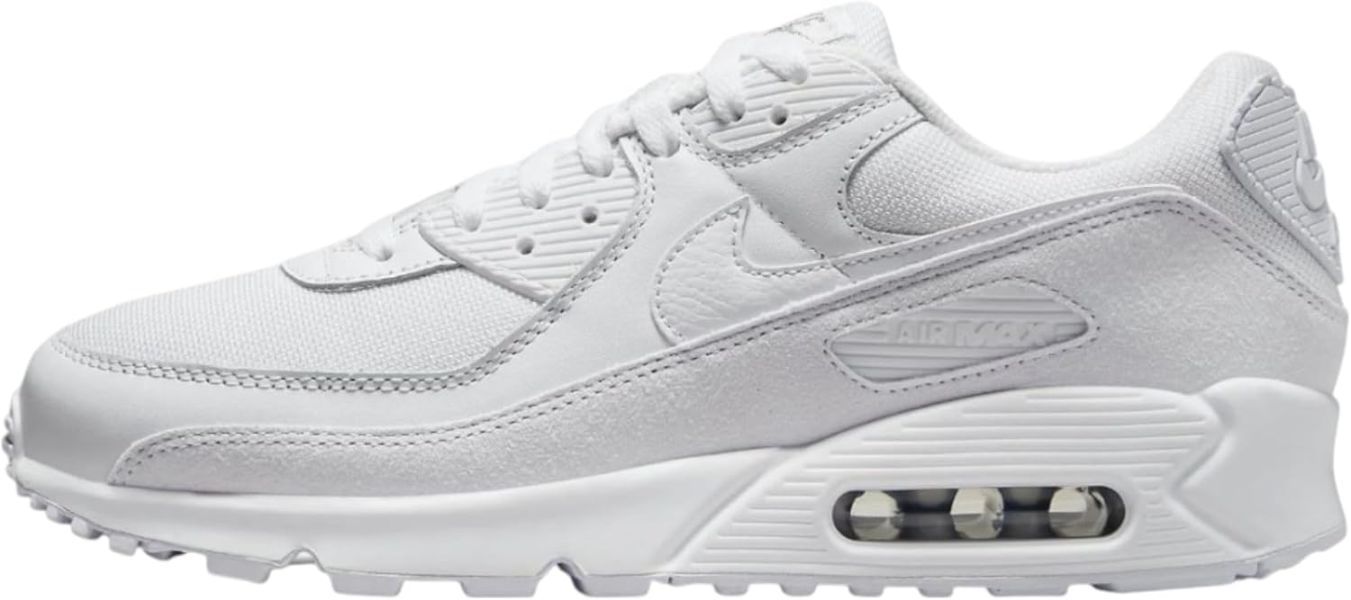 Nike Air Max 90 DQ4071 101 Men's Fashion Shoes, White/White-Metallic Silver, 7 UK