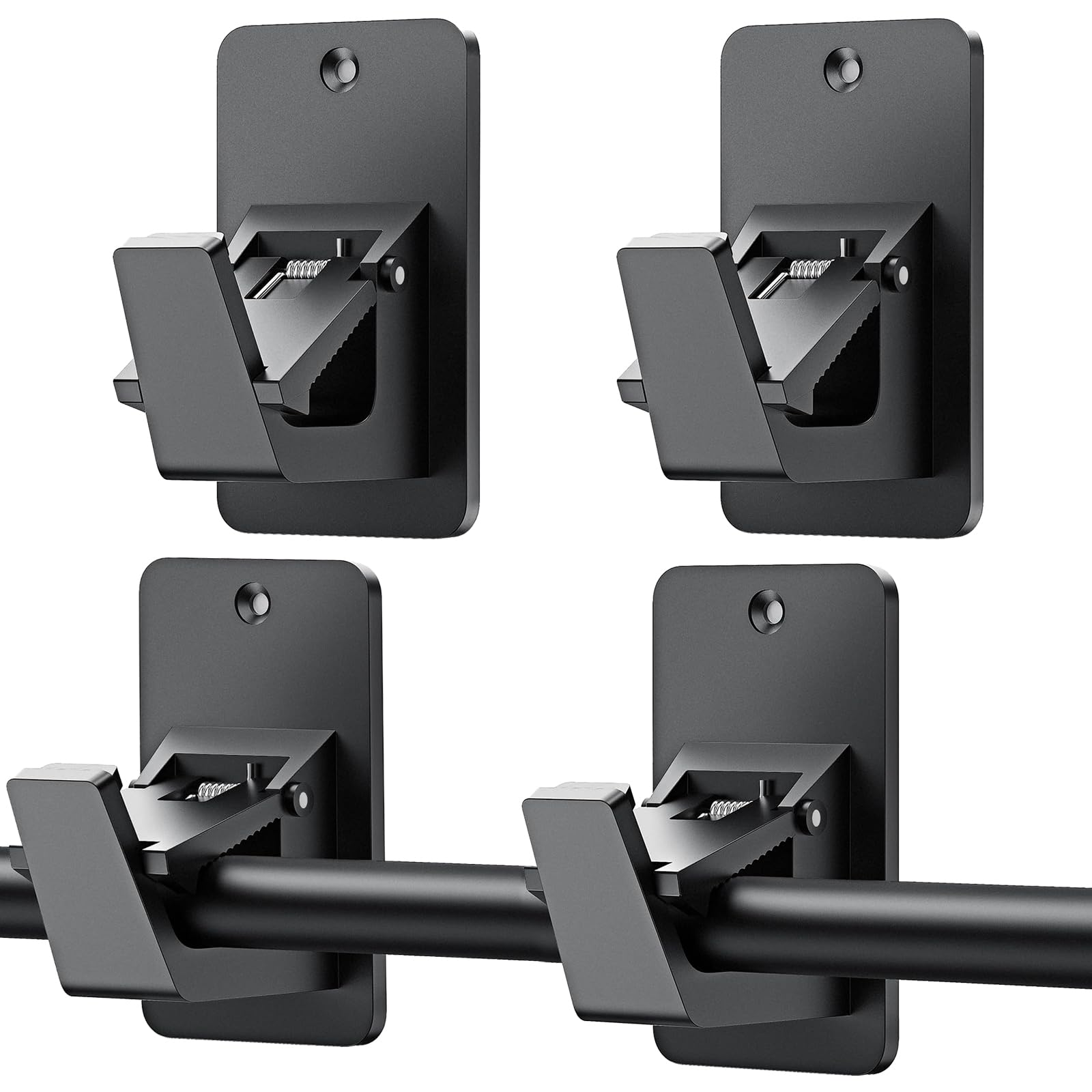 4 Piezas Soporte Barra Cortina, Medium Doble Uso para Cortinas Adhesivo, Barra de Cortina Sin Taladro, Soporte para Barra para Baño, Cocina, Salón, Dormitorio(Negro)