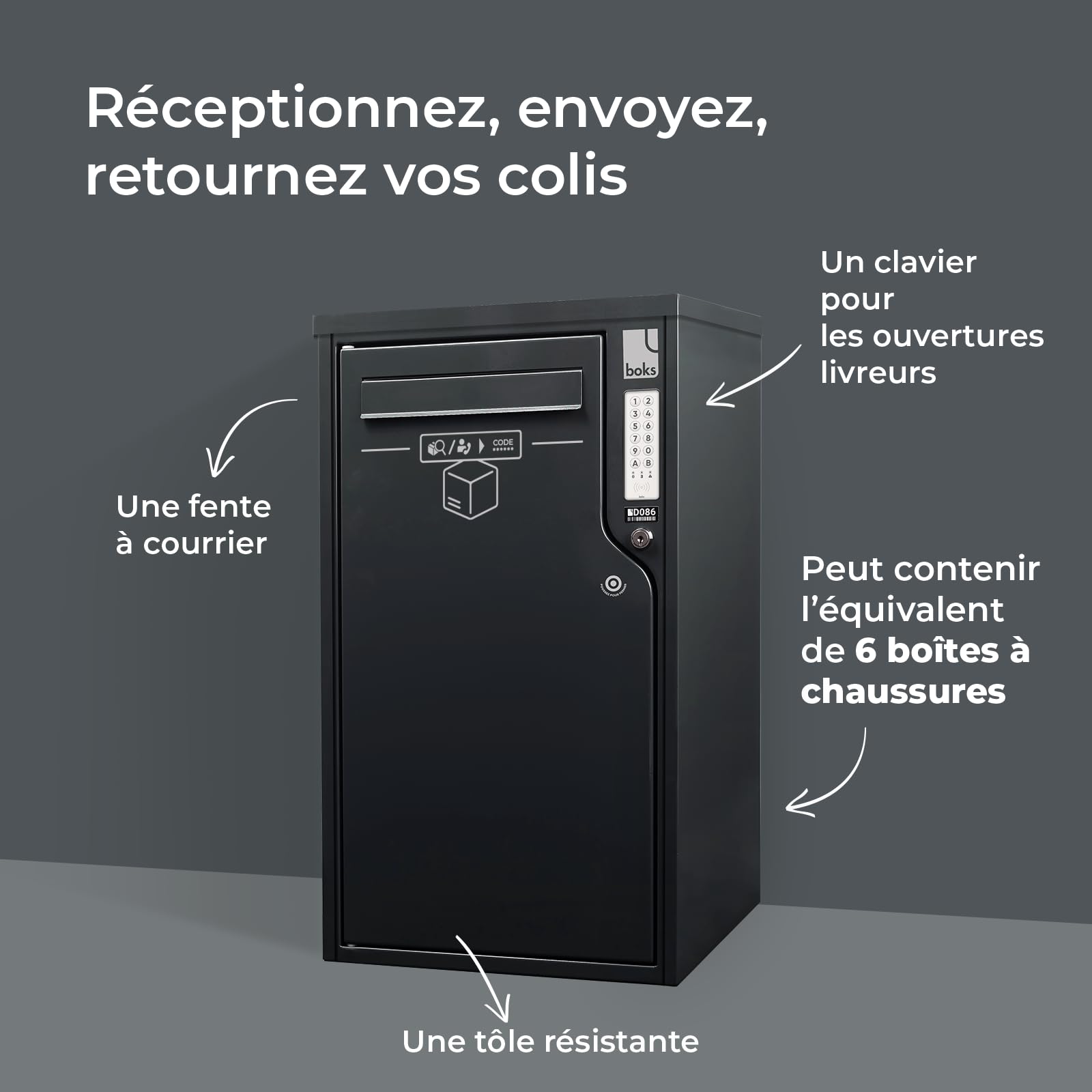 Boîte aux Lettres et Colis Boks Grand Format Universelle, Intelligente et sécurisée - Gris Anthracite (RAL 7016)