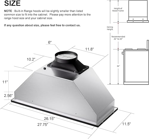 Miniatura 4 de BRANO Campana extractora de 30 pulgadas, 900 CFM, control de voz, gestos, táctil, ventilación integrada de campana de cocina con ventilador de