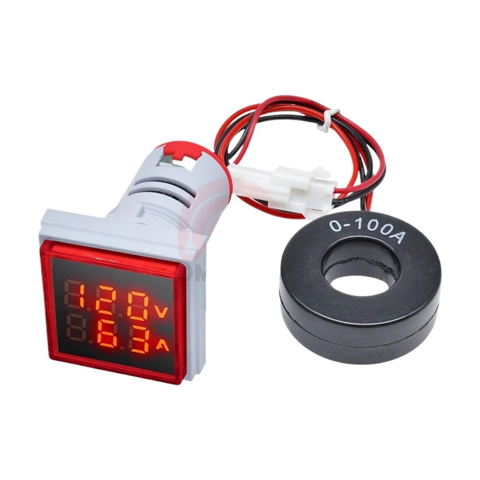 5pcs 22mm Square LED Digital Dual Display Ammeter Voltmeter AC 50-380V 0-100A Voltage Gauge Current Meter Led Modules Indicator Light(Red)