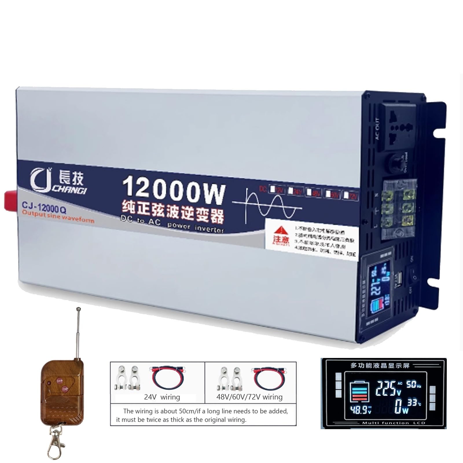 Power Inverter Onda Sinusoidale Pura 10000W/12000W - DC 12V/24V/48V/60V/72V in AC 110V-130V /220V-240V Invertitore di Tensione,2 Presa & di Telecomando,per Camion Camper Emergenza(12000W,48Vto110V)
