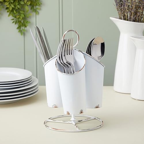 Miniatura 2 de Farmlyn Creek Soporte giratorio para utensilios de cocina para encimera con 3 compartimentos, organizador de cubiertos blanco (6 x 10 pulgadas)