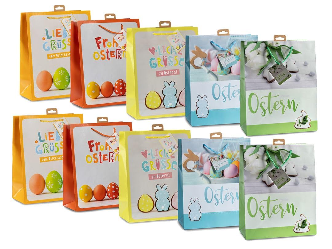 Laro Premium-Line Geschenktüten mit Henkel Large/Groß Ostern Bunt Eier 10/20/40/100stk, Anzahl:100, Muster Tüten:Ostern Bunt Eier