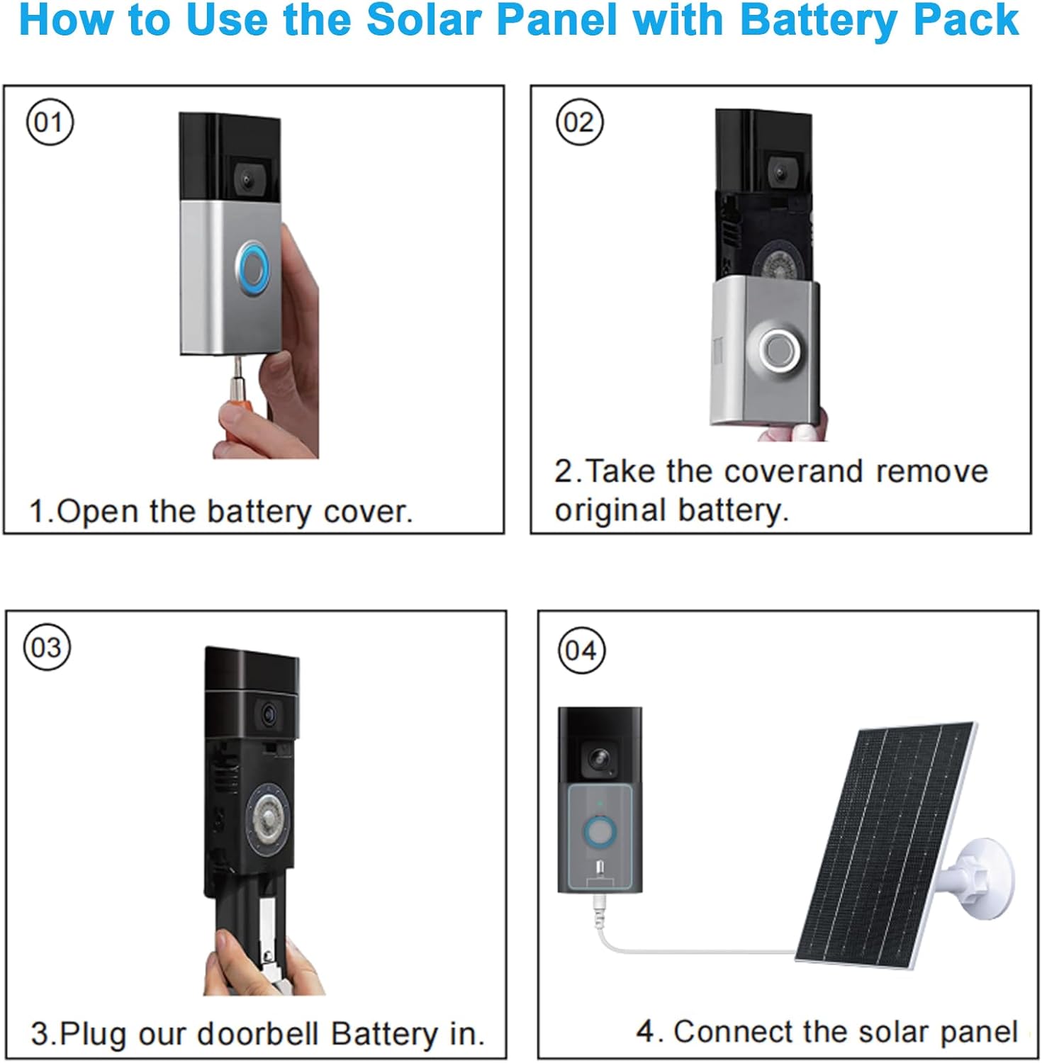 FUTURENZEN 7W Solar Panel Kit for Ring Video Doorbell 2/3/3 Plus/4, 16.4ft Cable, IP65 Waterproof, 360° Adjustable Mount