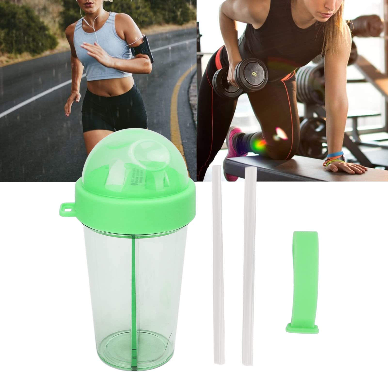 lvifloae Dual Use Straw Bottle,Shaker Bottle, Dual Drink Straw Bottle Water Cup Leakproof Portable with Sticker for Outdoor Camping Sports Jogging Blue Green (Green)