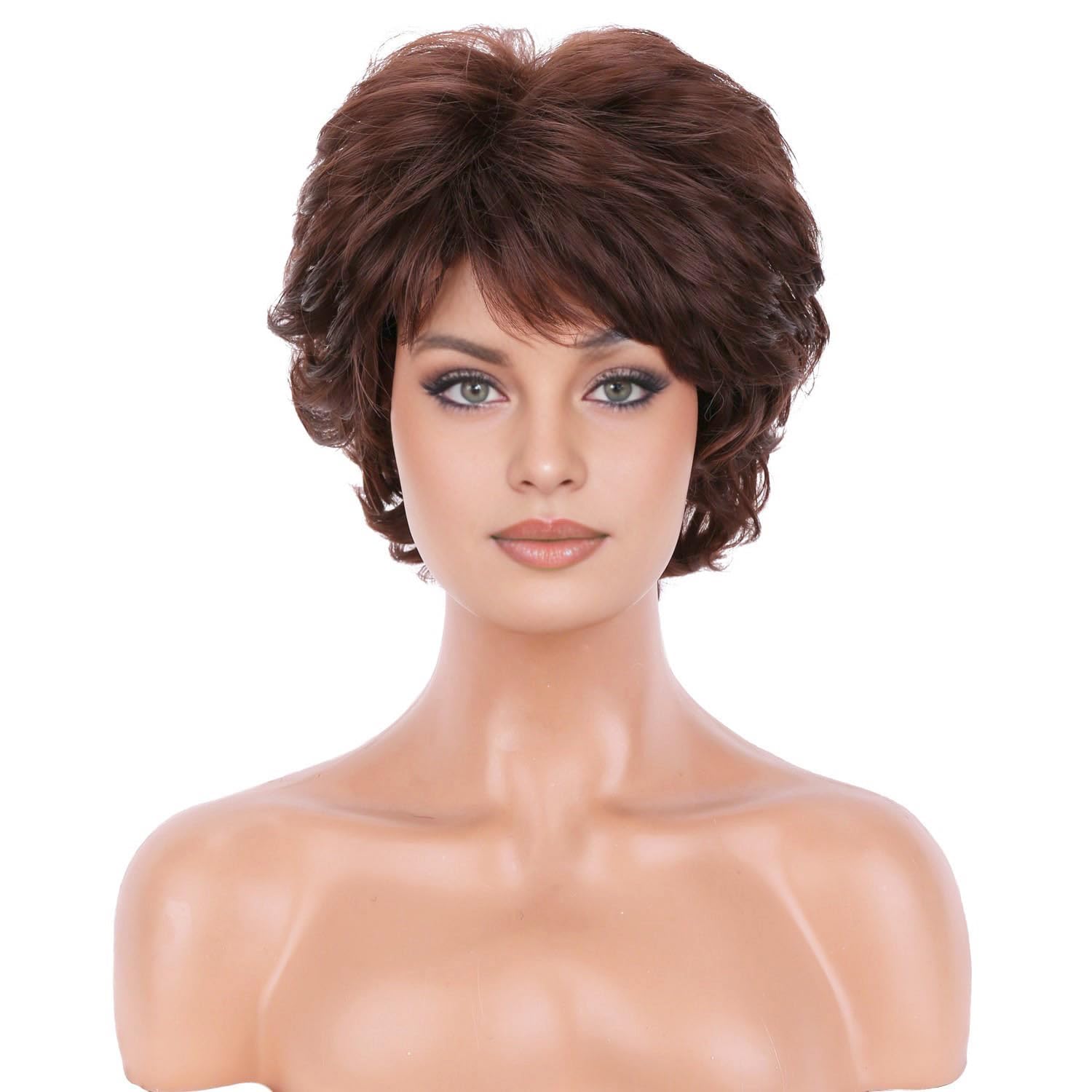 BERON Rainbow Wig Short Curly Wig Women Girl's Synthetic Wigs Rainbow Wigs with Bangs Hairnet Included