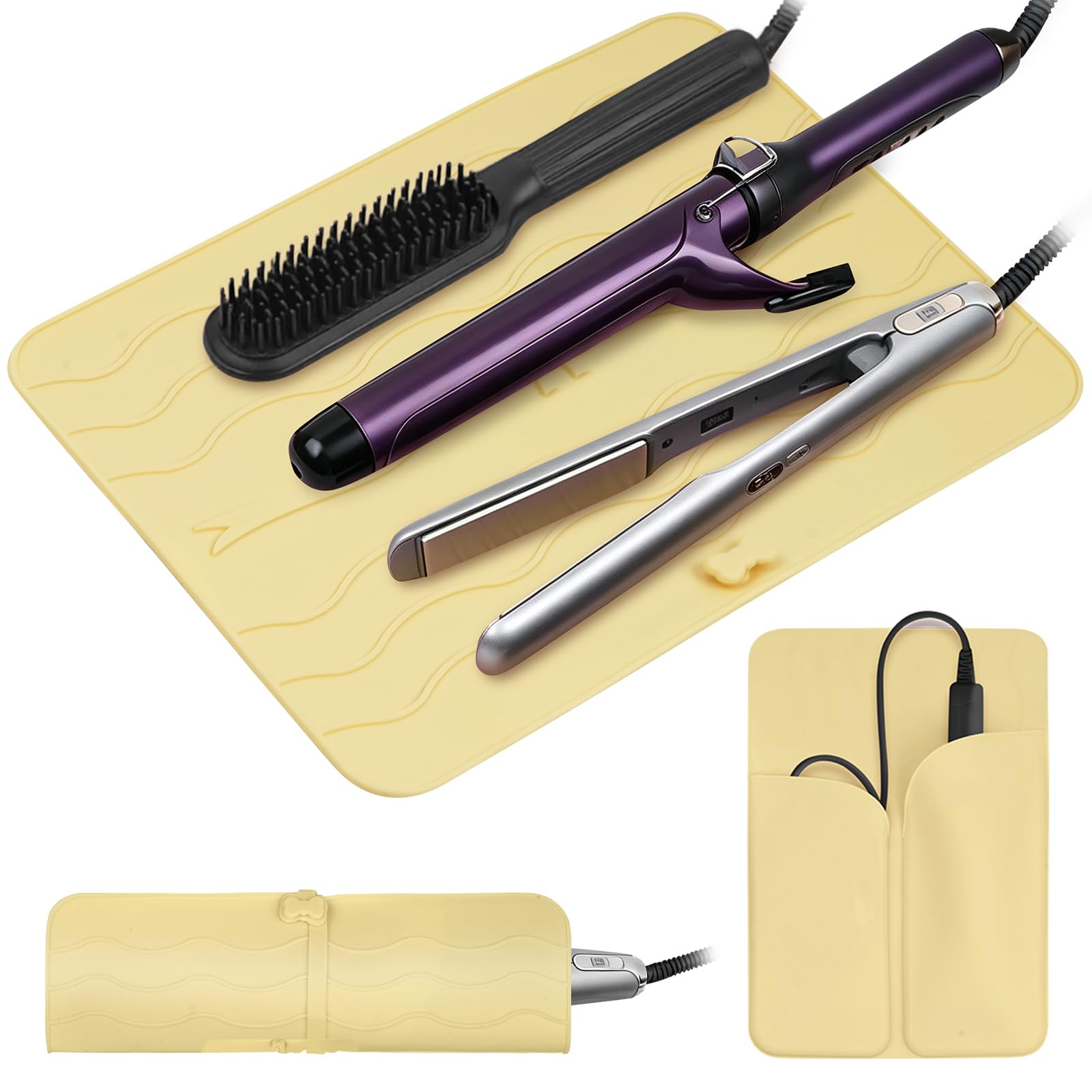 Silicone Mat for Hair Tools, Compatible with Curling Iron &Flat Iron,Yellow