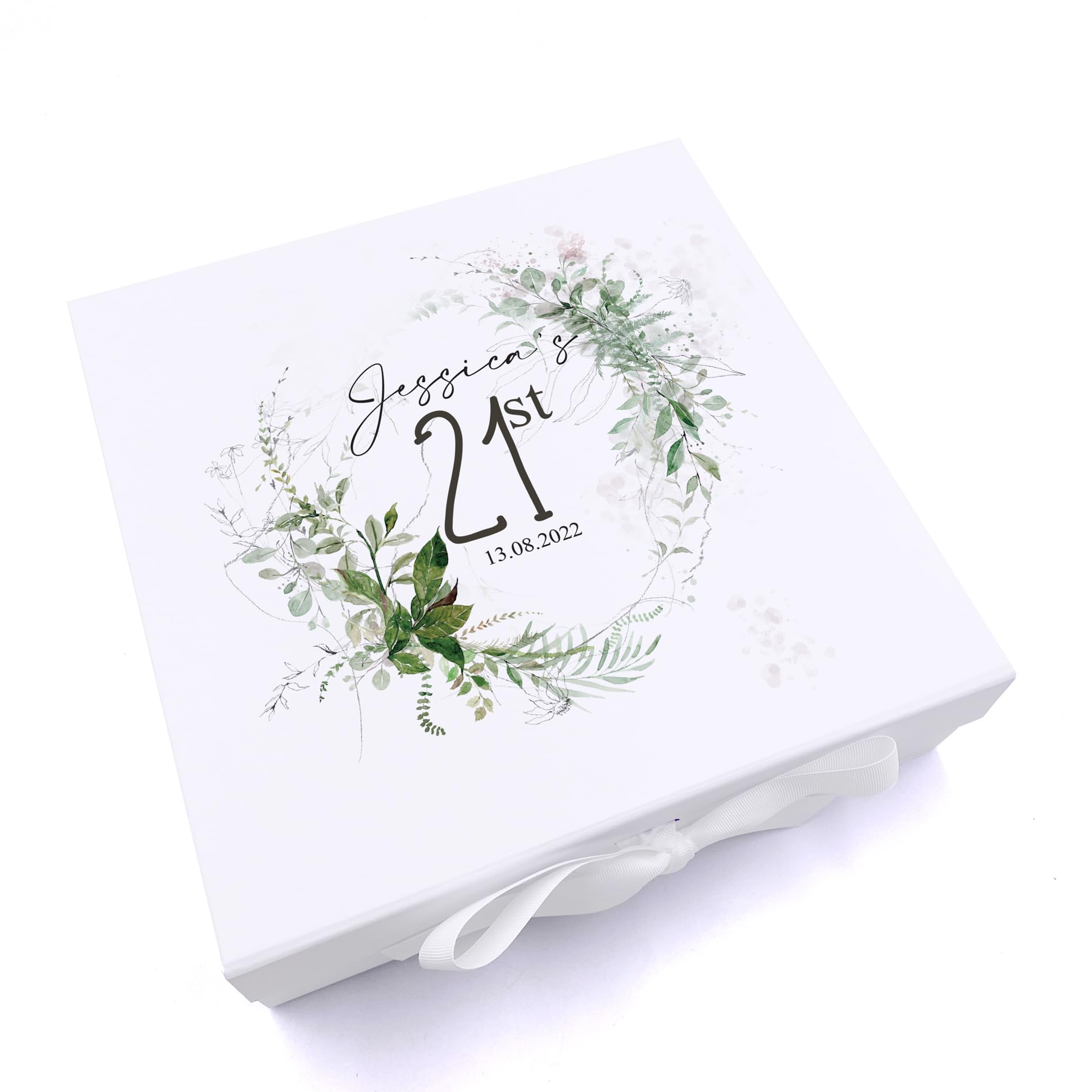 Personalised 21st Birthday Keepsake Box Gift With Botanical Design (Medium)