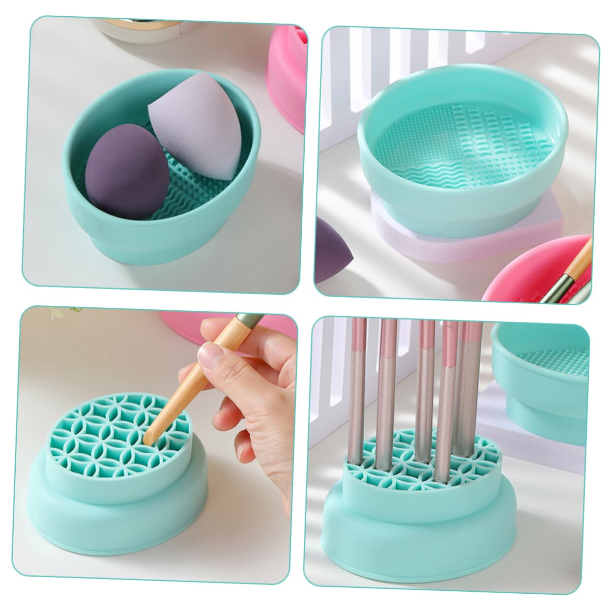 BELLIFFY Makeup Brush Cleaning Bowl with Drying Stand Cleaning Bowl for Makeup Tools Easy to Use for Home and Professional Use