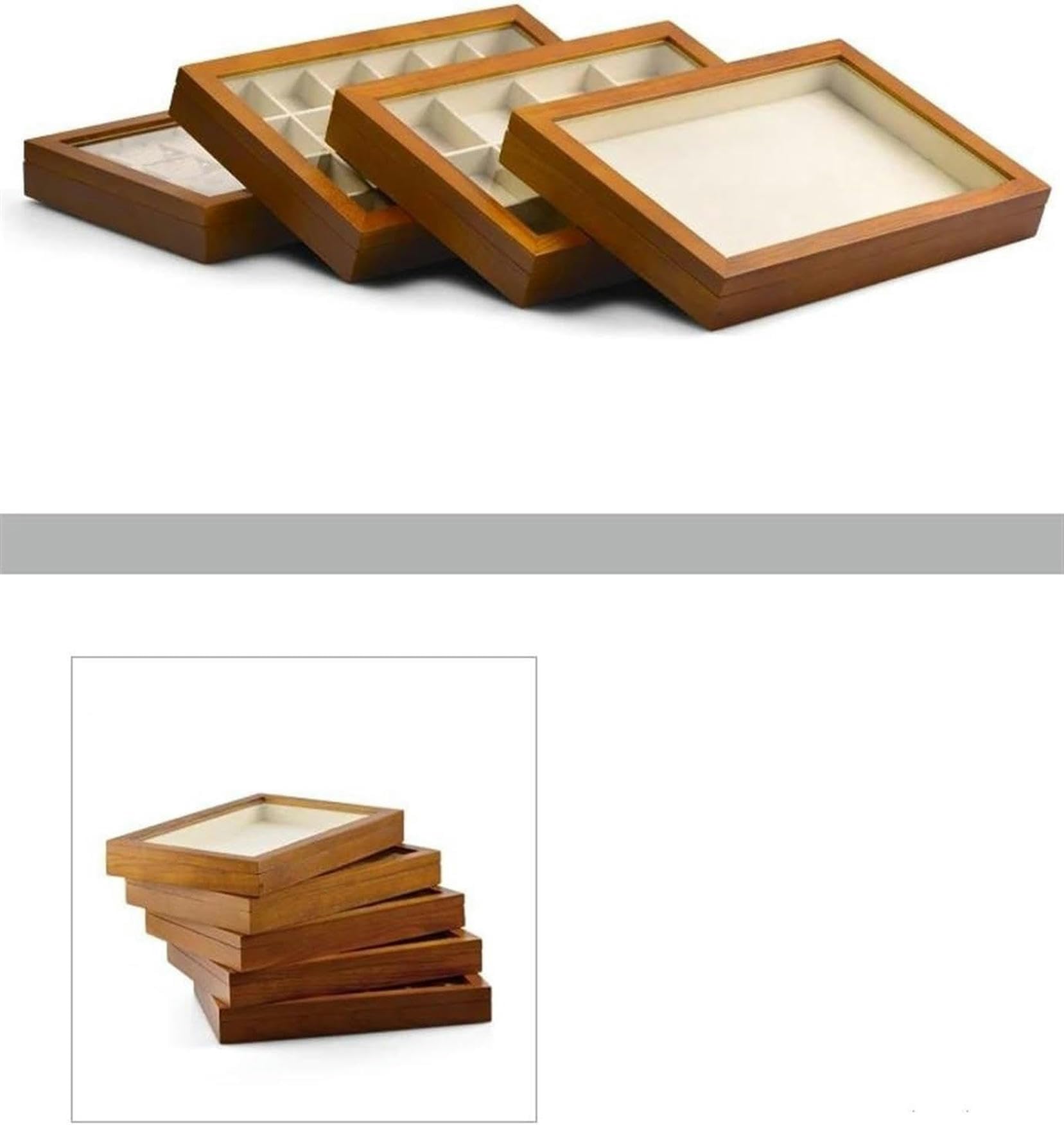 Caja organizadora de Joyas de Madera para Anillos, Cajas Grandes con Tapa Transparente, Almacenamiento apilable de Madera Maciza para Joyas~/ (Gris Oscuro BA)