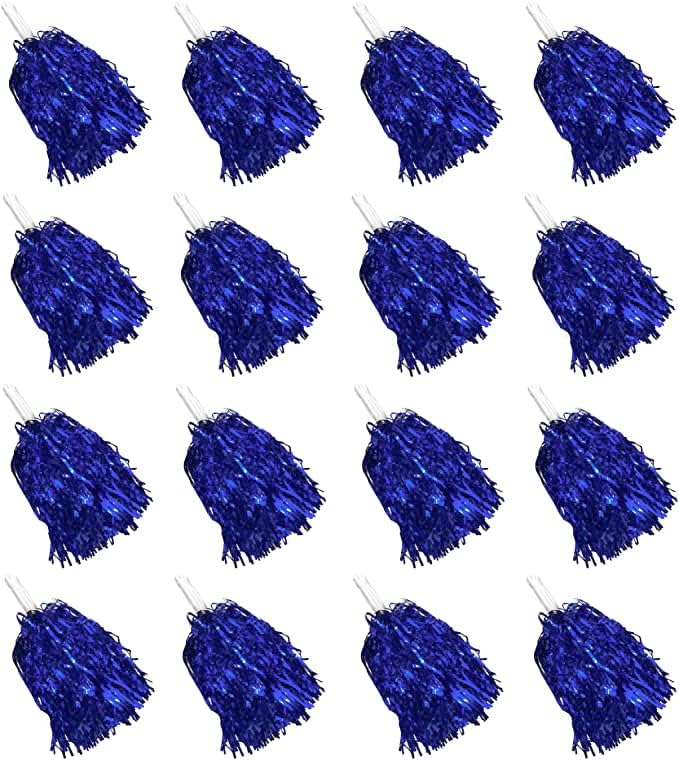PPXMEEUDC 16PCS Cheerleading Pom Poms Metallic Foil Plastic Pom Poms with Baton Handle for Game Sports Squads Dancing Party Football Basketball Club Spirit Sports Stage Performance Celebration