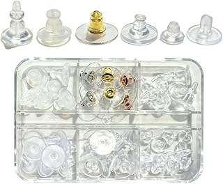 シリコンイヤリングバック 50個 スタッド用ピアスバック 6つの異なる形状 低刺激性 ソフトイヤリングストッパー ロック式 安全なイヤリングバック 重いイヤリング用