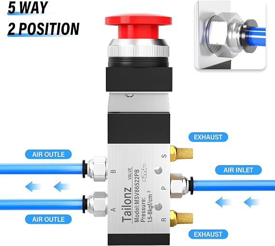 TAILONZ PNEUMATIC 1/4NPT Automatic reset type Push Button 5 Way 2 Position Pneumatic Control Mechanical Valve