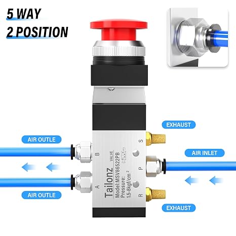 TAILONZ PNEUMATIC 1/4NPT Automatic reset type Push Button 5 Way 2 Position Pneumatic Control Mechanical Valve
