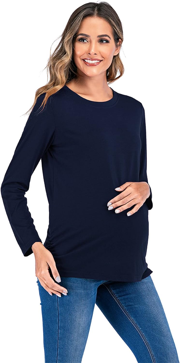 DGHM-JLMY Summer Loose Long Sleeve Maternity Clothes Casual Top Pregnancy Sweatshirt Tunics Clothes Ruched Pregnancy Top