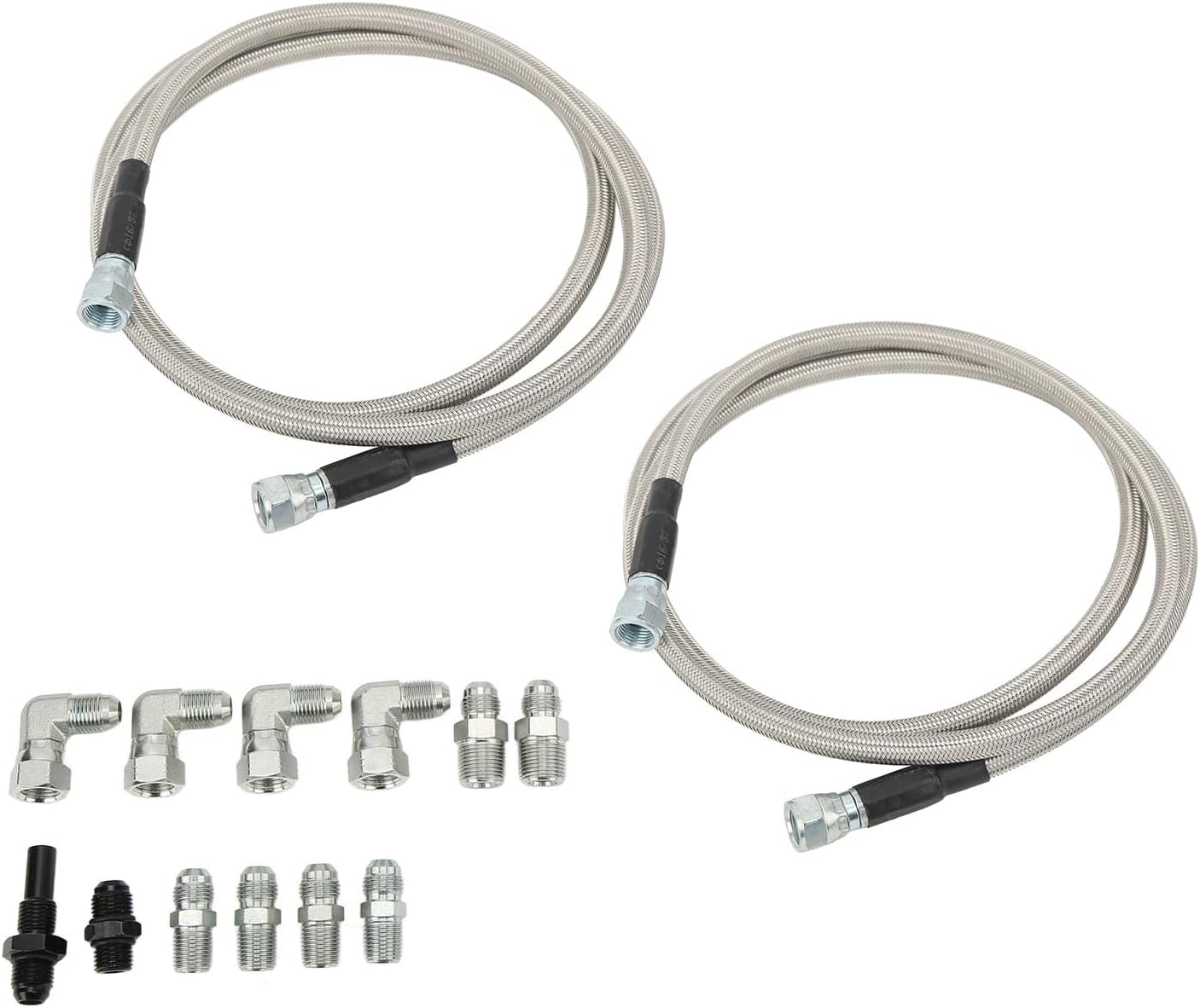 70in Transmission Cooler Hose Line with 12 Adapters, Stainless Steel Flexible Replacement for Cars Trucks, Fit for 700R4 4L60E TH350 TH400 Power Glide, Durable AN6 Inverted F