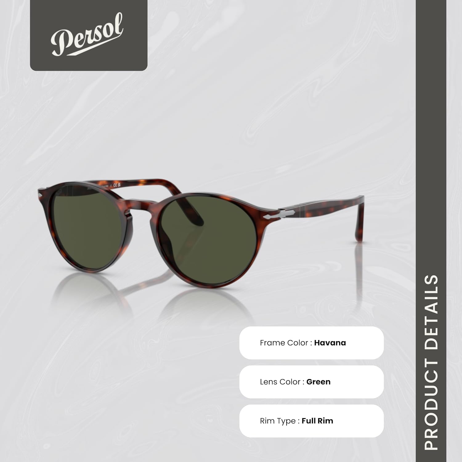 Persol PO3092SM Round Sunglasses for Men +BUNDLE with ACCESSORY EYEWEAR KIT