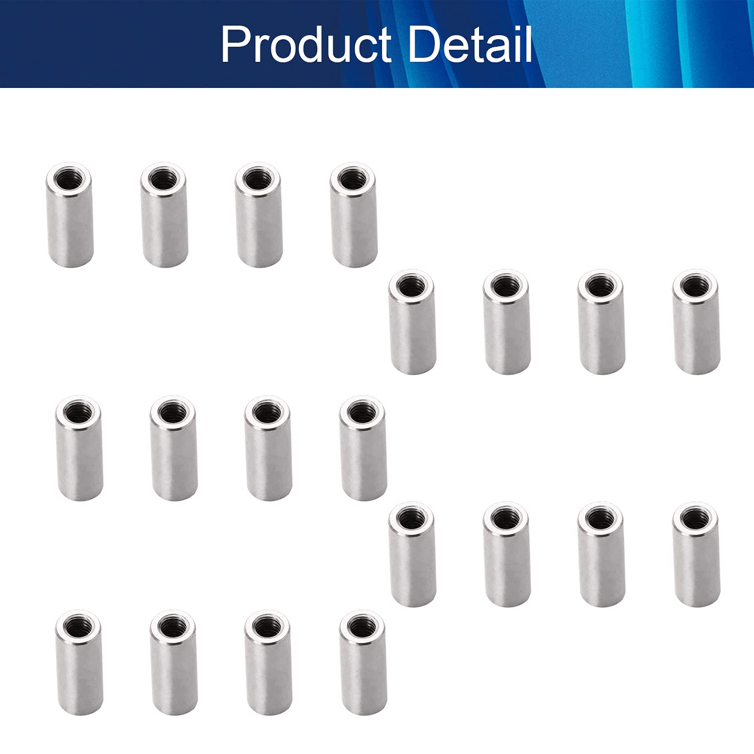 Round Connector Nuts Threaded Sleeve Rod Coupling Nut for Connect Two Threaded Shafts 20PCS