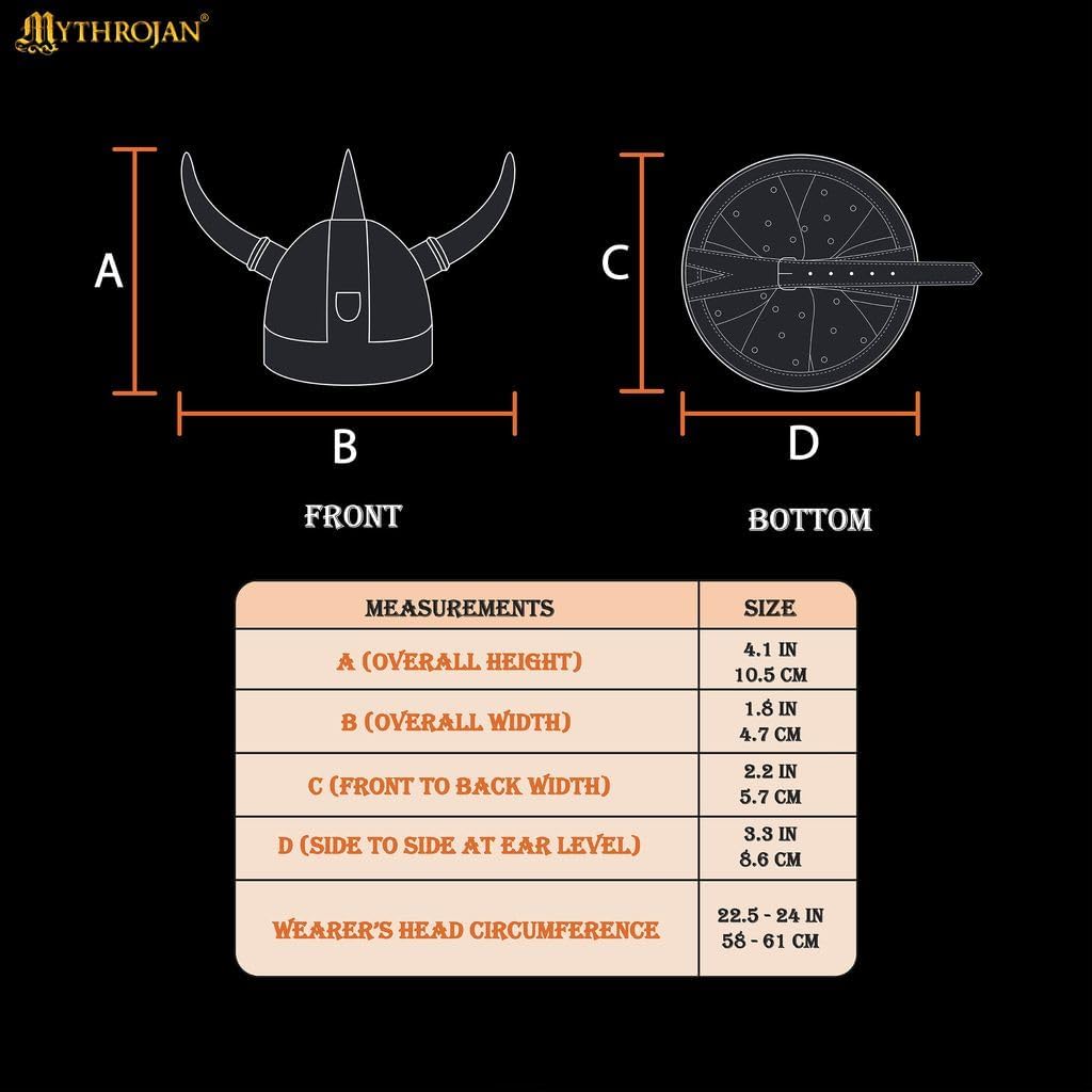 Mythrojan Viking Helmet with Horns Medieval Steel Helmet Viking Costume Hat Heavy Duty 20 Gauge Warrior Helm with Natural Horn for SCA,LARP, Historical Reenactment