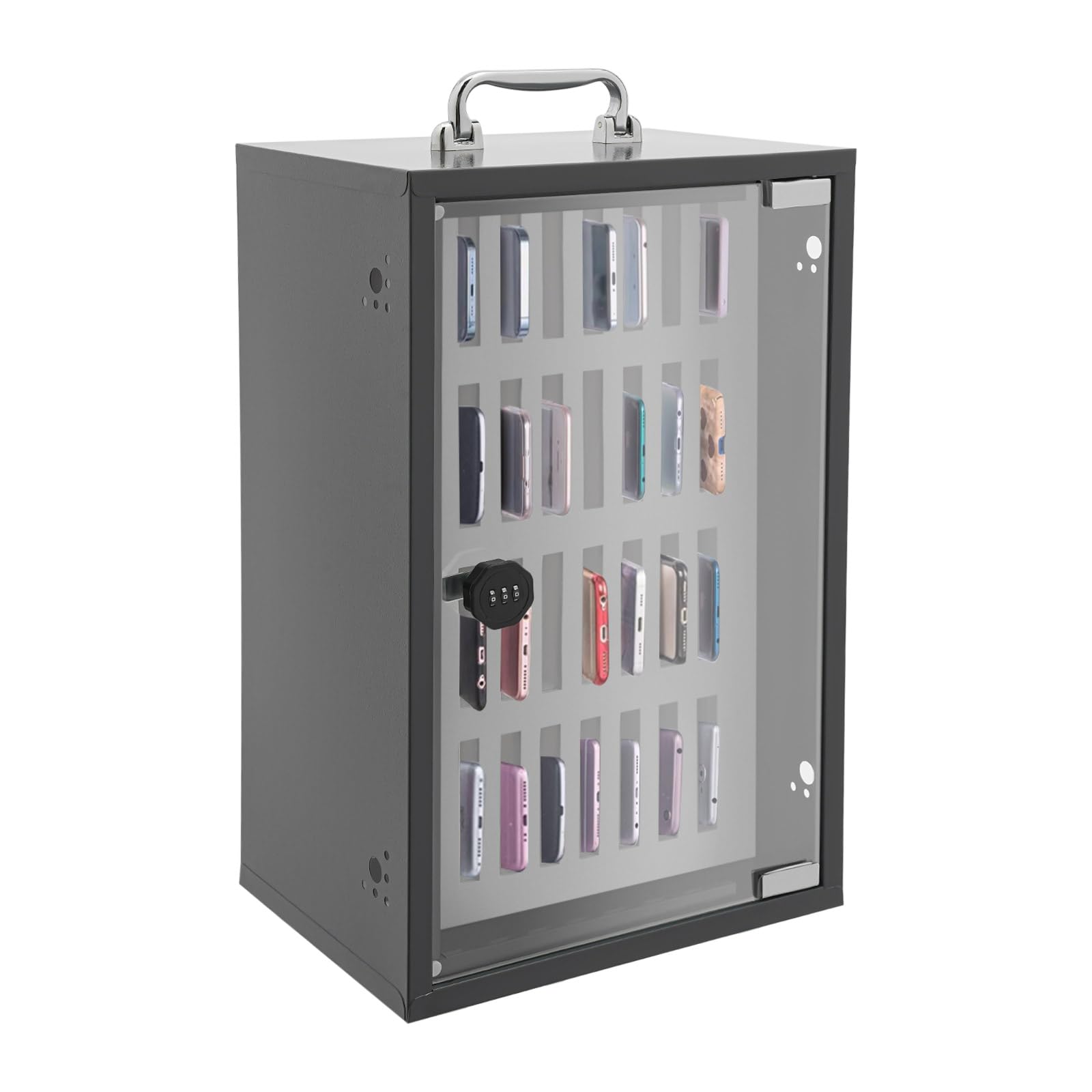 Armadietto da parete in acciaio inox con serratura a combinazione per telefoni cellulari, perfetto per aule, uffici, fabbriche e laboratori (nero, 36 slot)