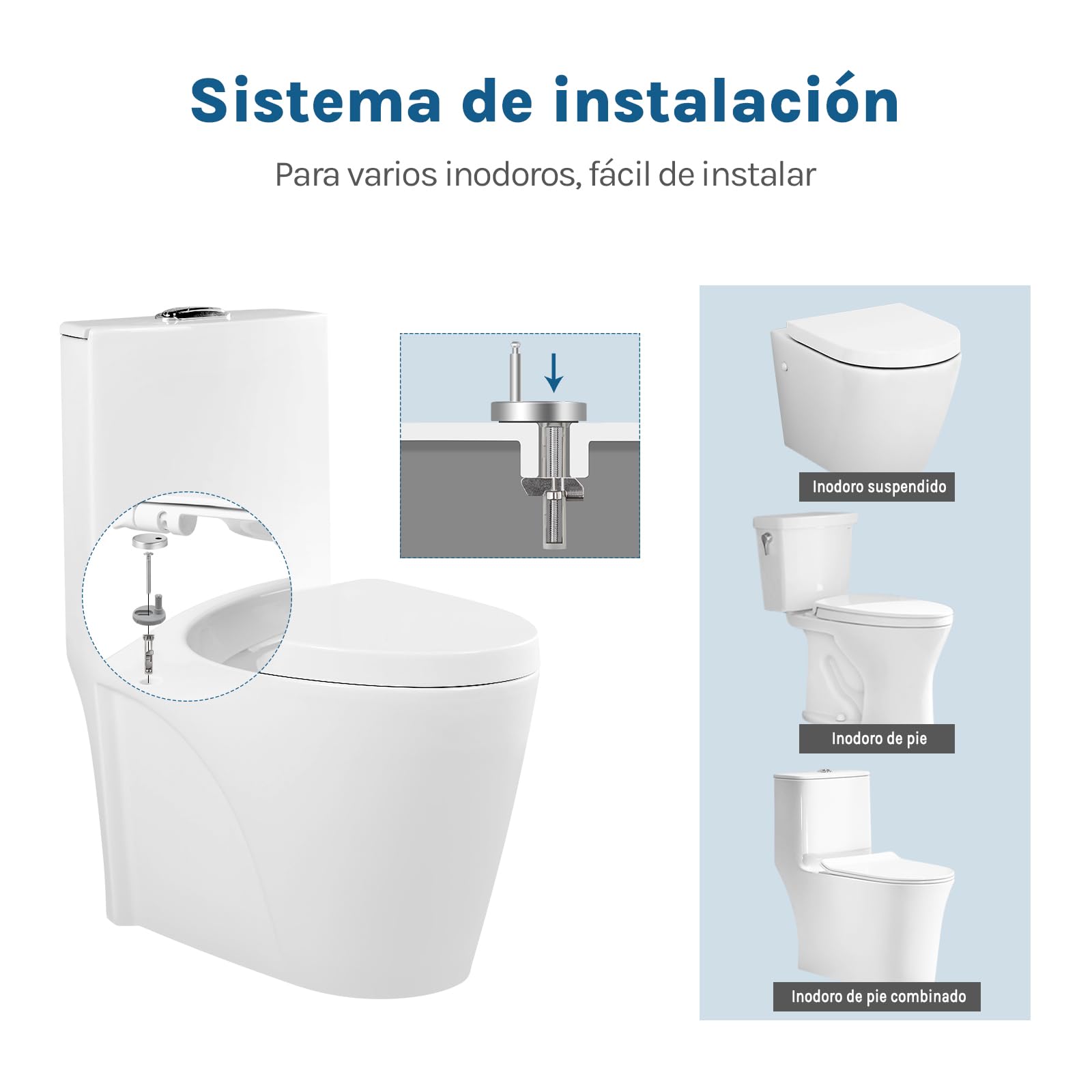 WOLTU Tapa de WC Asiento Inodoro Bisagra de Cierre Suave Instalar Rápida/Demontar Rápida, Plastico Blanco Forma de D