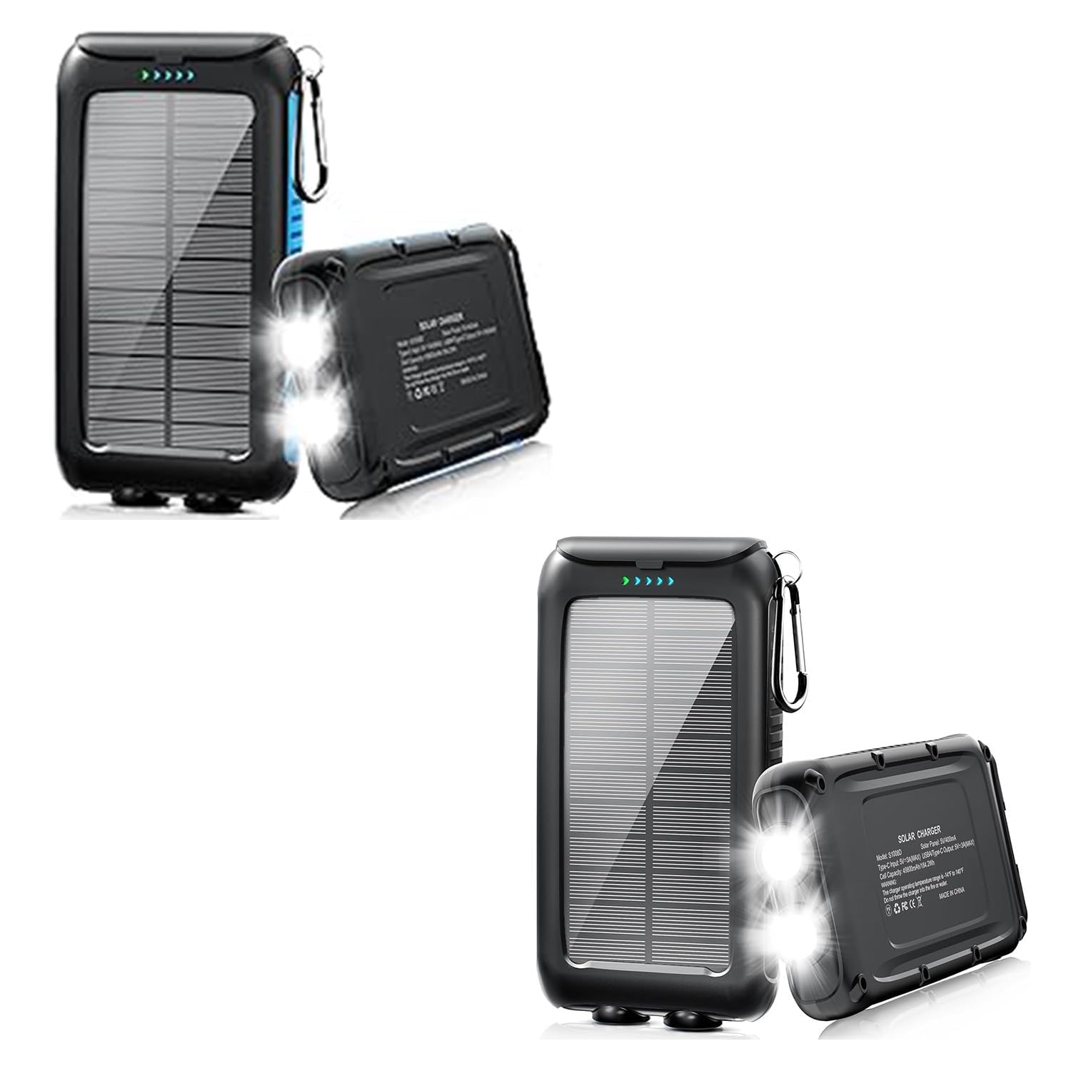 2 Pack Solar Power Bank 49800mAh + Portable Solar Charger 49800mAh with USB-C Port/LED Flashlight for Camping Travel Outdoor Activities