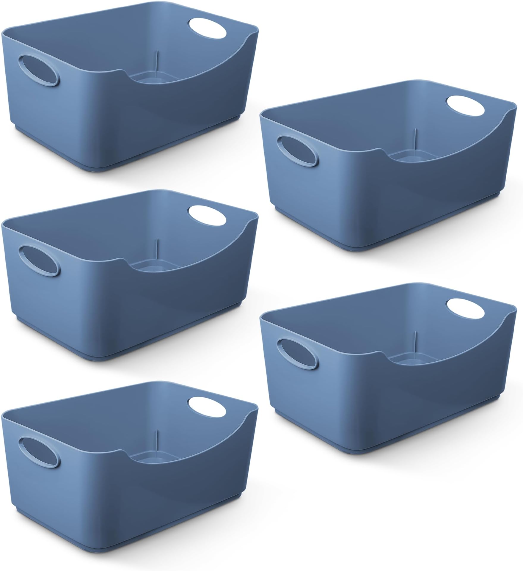 KEPLIN 5 Pack Plastic Studio Baskets with Sturdy Handles, Multi-Purpose Organiser Boxes for Home, Kitchen & Bathroom, Shelves & Drawers, Lightweight Space-Saving Containers, 22.3 x 14.8 x 10 cm