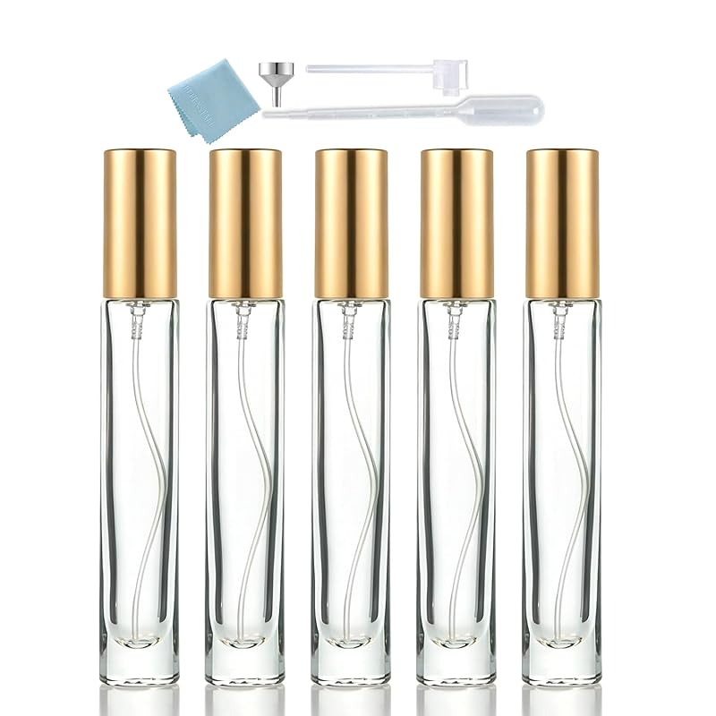 Elfenstall Frascos Spray de Vidro para Perfume 10 mL Dourados, Pacote com 5