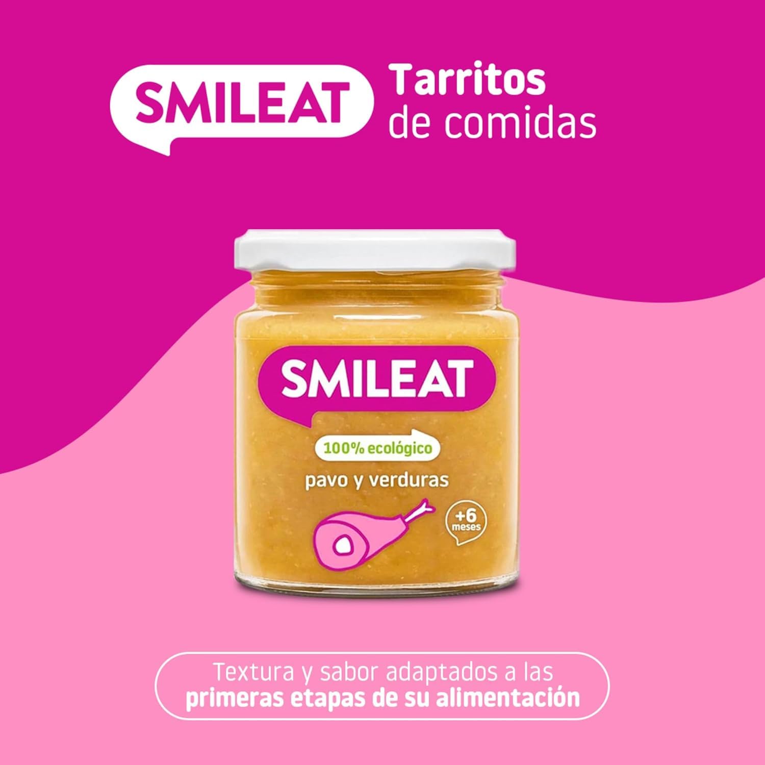 Smileat - Tarritos Ecológicos con Verduras, Ingredientes Naturales, para Bebés desde 6 Meses, Sano y Saludable, sin Gluten, Sabor a Pavo y Verduras - Pack de 12 Tarros x 230 g = 2760 g