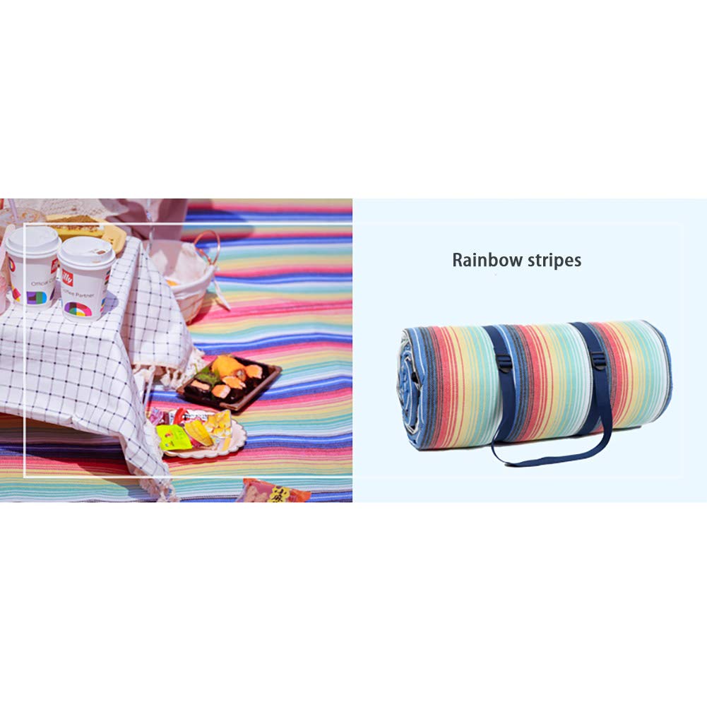 Extra Groß Picknickdecke 250 X 250 Cm 300 X 300 Cm Wasserdicht Sanddicht Verdicken Stranddecke Mit Riemen Tragbar Faltbar Teppich Jumbo Matte Zum Camping Wandern Reise Gras Xxl (Regenbogenstreifen)