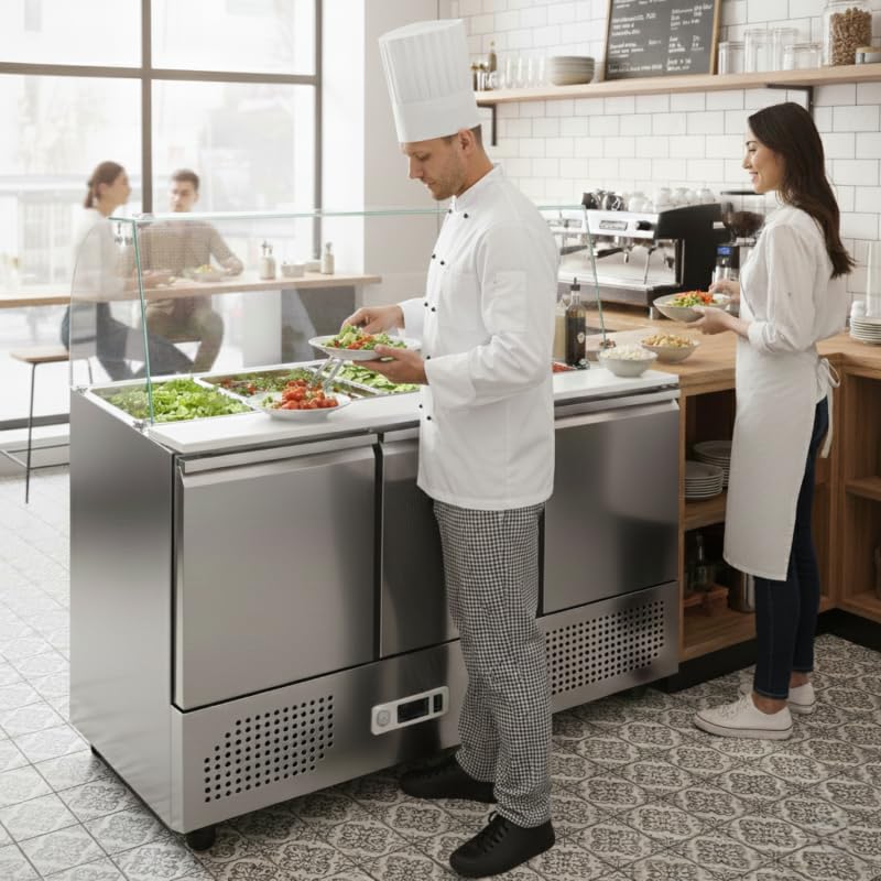 Générique Saladette Refrigerata Professionale 3 Porte con Vetro Bombato GN 1/1-368 Litri