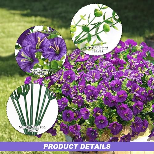 Yytol Artificial Flowers Outdoor, 6 Bundles Fake Plastic Artificial Faux Silk Flowers Plants Decoration For Outdoors Garden Home - 3