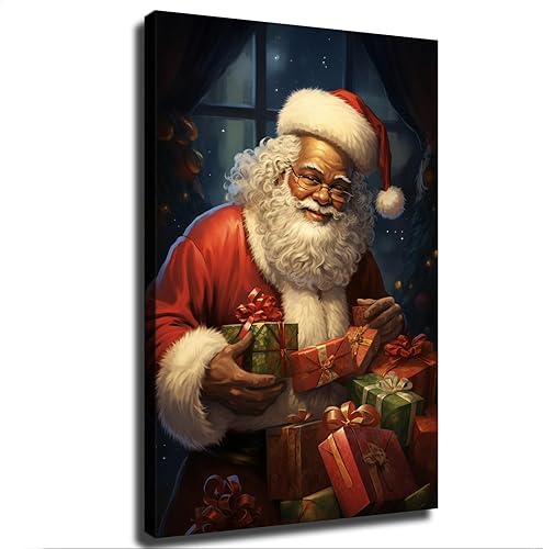 VesFy Póster de Papá Noel afroamericano de dibujos animados, pintura decorativa, regalo de vacaciones, imagen HD, estética moderna, mural, arte de