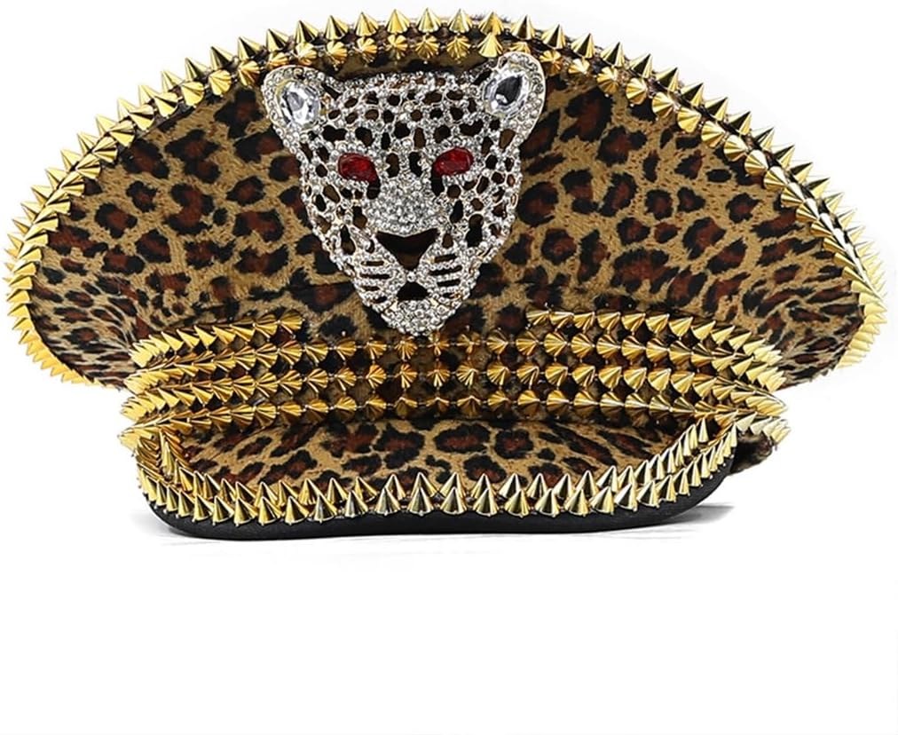 Music Festivals Adult Captain Hat with Rivet Studded Women Christmas Party Hat Prom Stage Performances Military Hat Gold
