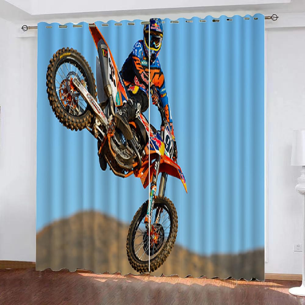 MARBRE 3D Motocross Blackout Curtains Polyester Fabric 2 Panels 168x137cm Thermal Insulated Room Darkening Eyelet Curtain Motorcycle Window Drapes for Home Decoration(Image 17-14)