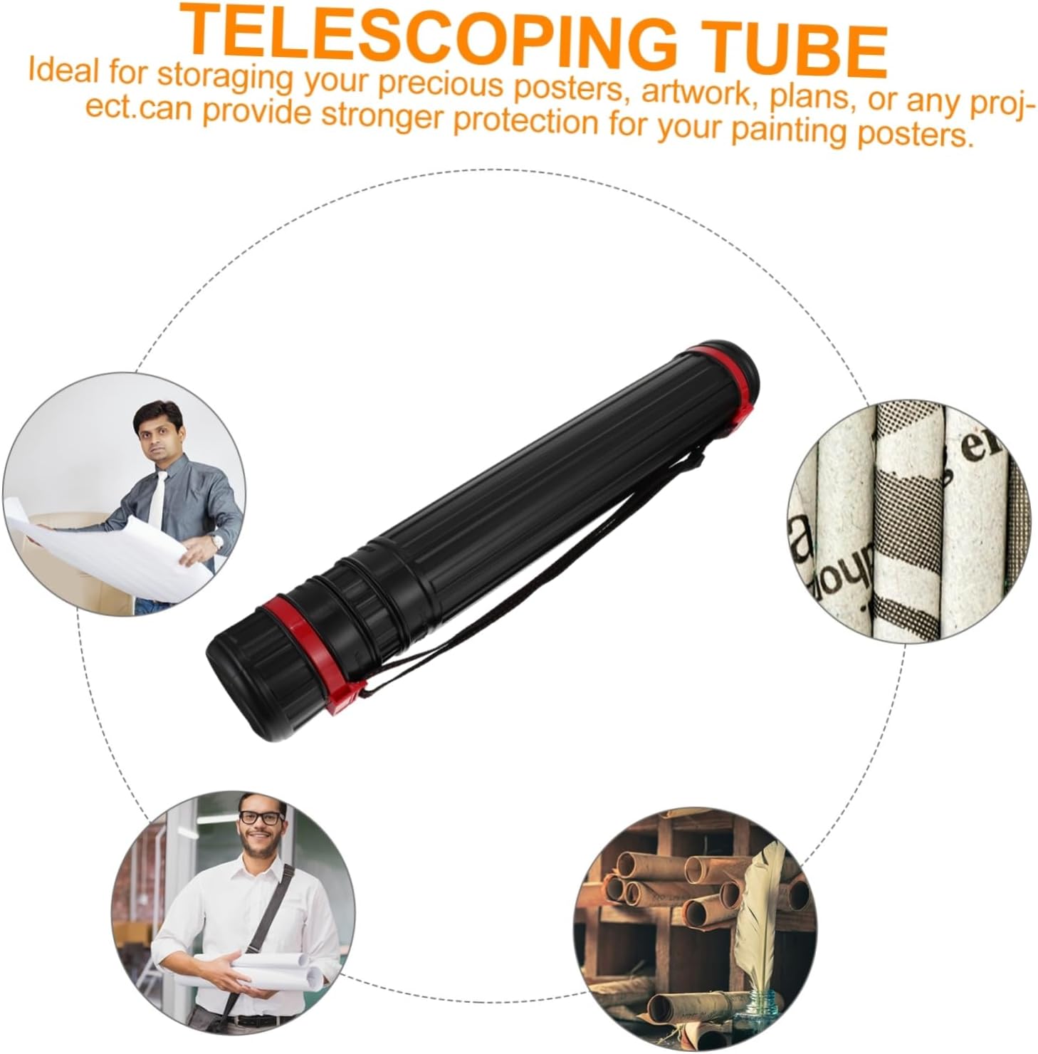2pcs Thick Telescoping Drafting Tube Shoulder Strap Extendable Art Carrier for Posters and Documents Storage Holder