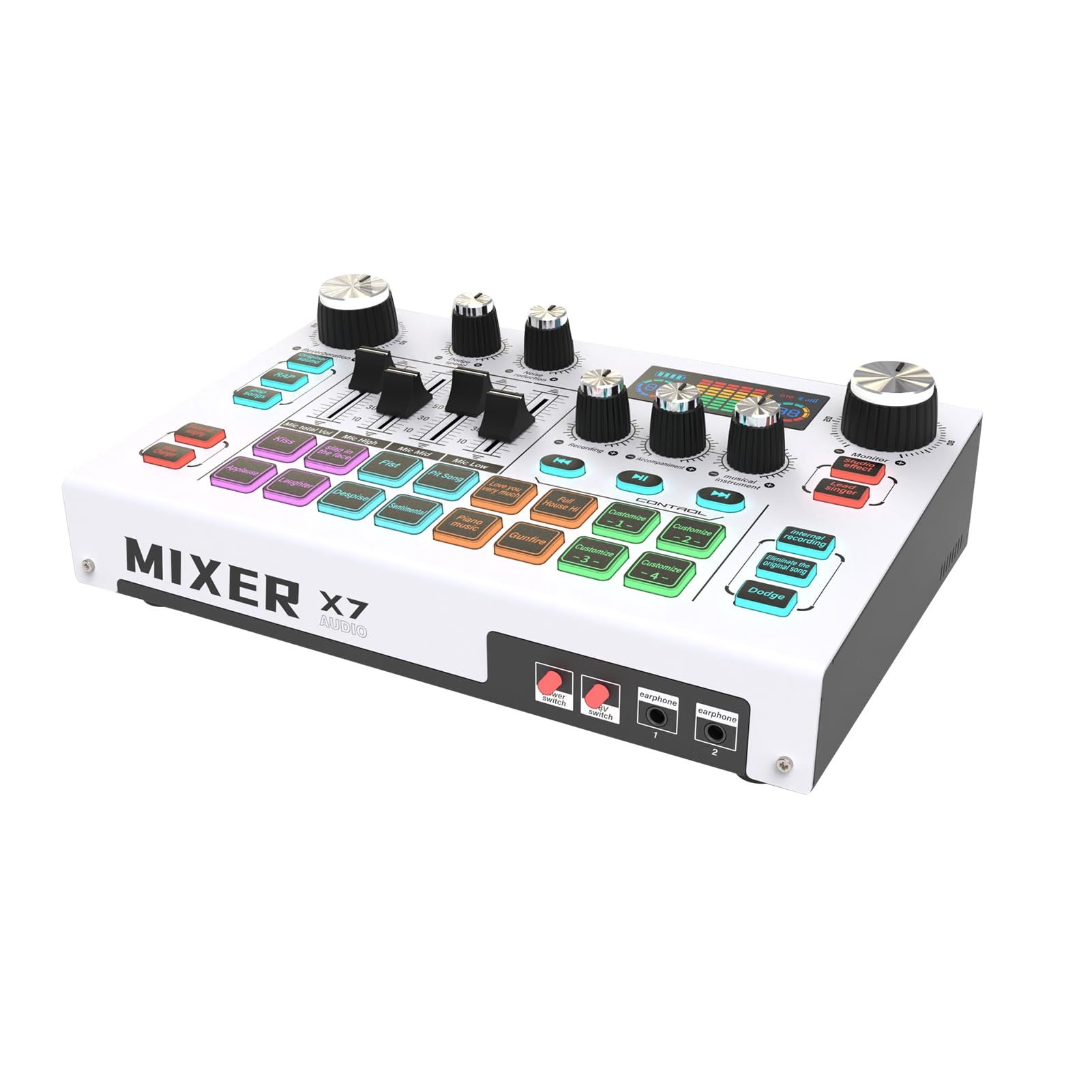 X7 Scheda Audio Live Esterna Scheda Mixer Audio 16 velocità per Streaming Live Karaoke Gaming 12 Effetti Speciali Microfono 48V