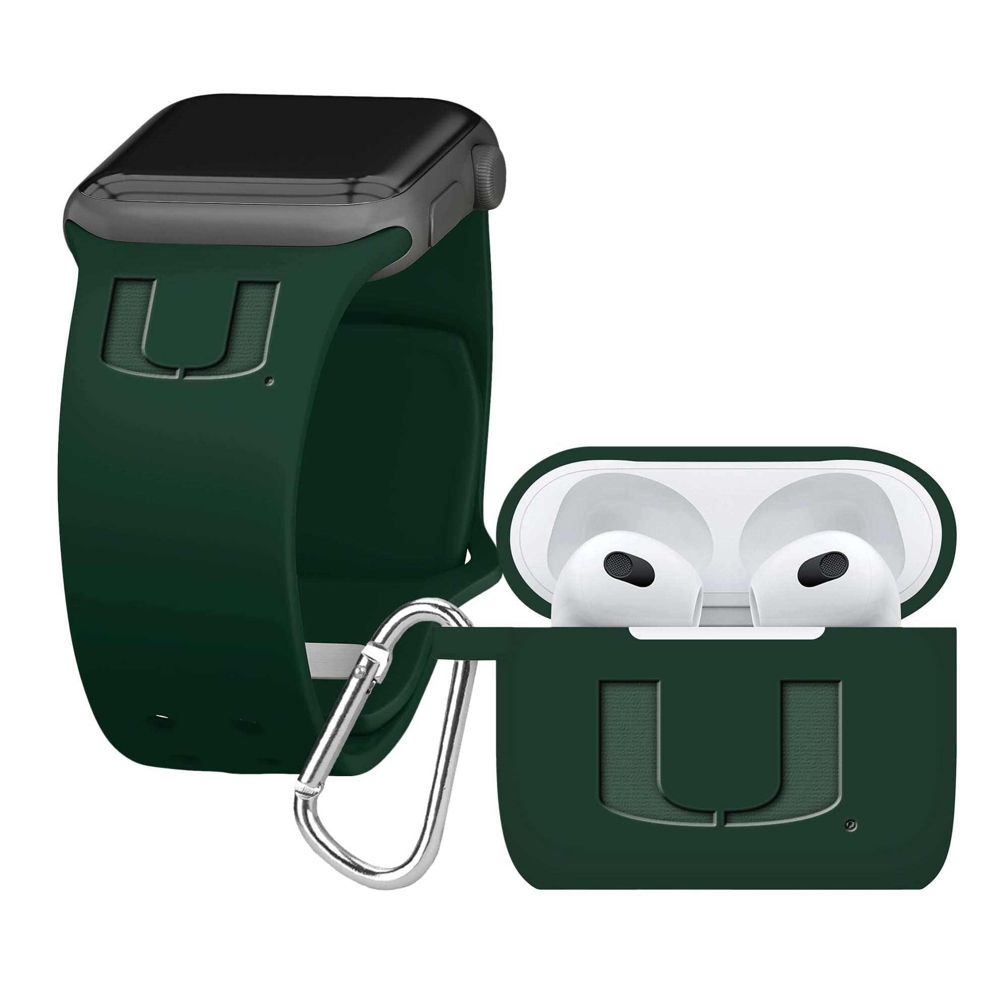 Affinity Bands Miami Hurricanes Engraved Silicone Combo Package Compatible with Apple Watch and AirPods Gen 3 (38/40/41mm Green)