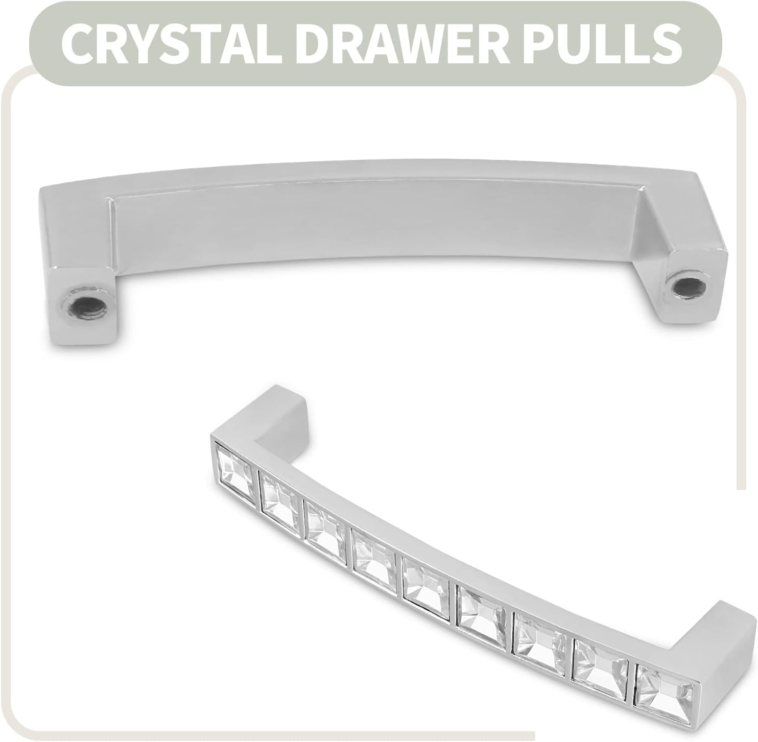 Bivethoi 10 Pcs Crystal Drawer Pulls, Rhinestone Handles, Silver Zinc Alloy Cabinet Handles for Kitchen Cupboard Bedroom,96mm / 3.78" (Hole Centers)