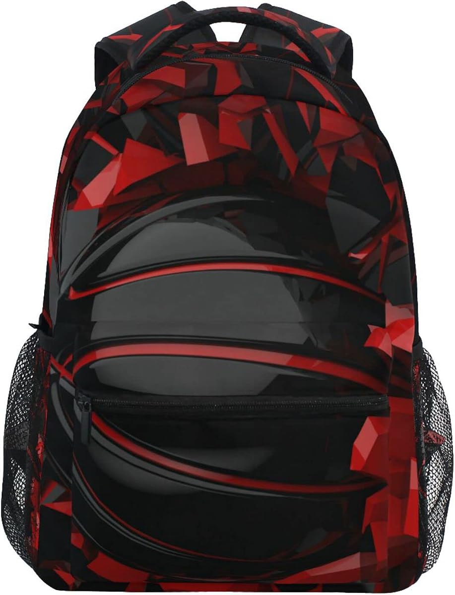 Red Black Basketball Boys Girls Kids School Backpacks Bookbag, Elementary School Bag Travel Backpack Daypack