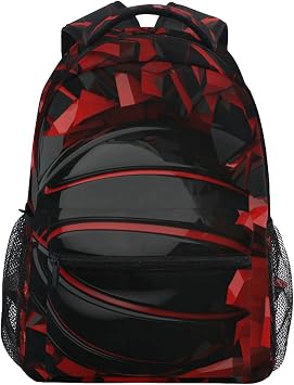 Red Black Basketball Boys Girls Kids School Backpacks Bookbag, Elementary School Bag Travel Backpack Daypack