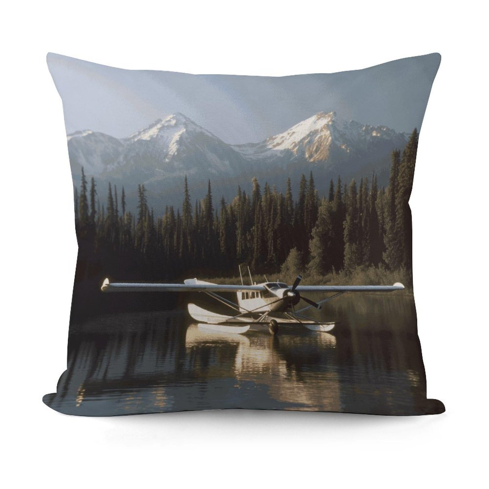 VstaDank Airplane on Lake Throw Pillow Covers 18x18 Inch Soft Couch Home Decor Cushion Cover Comfortable Plush Square Cushion Case Farmhouse Decorative Pillowcase for Living Couch