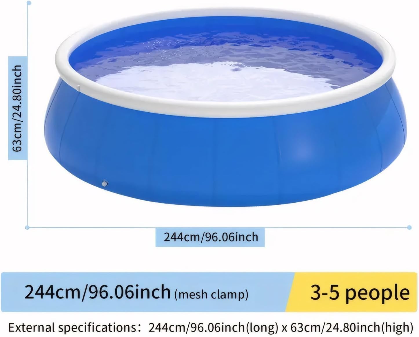 Large Inflatable Pool for Adults and Kids, Round Blow up Pools Above Ground, Oversized Thickened Inflatable Swimming Pool, Top Ring Backyard Pools for Summer Water Party, No Assembly (96 Inch)
