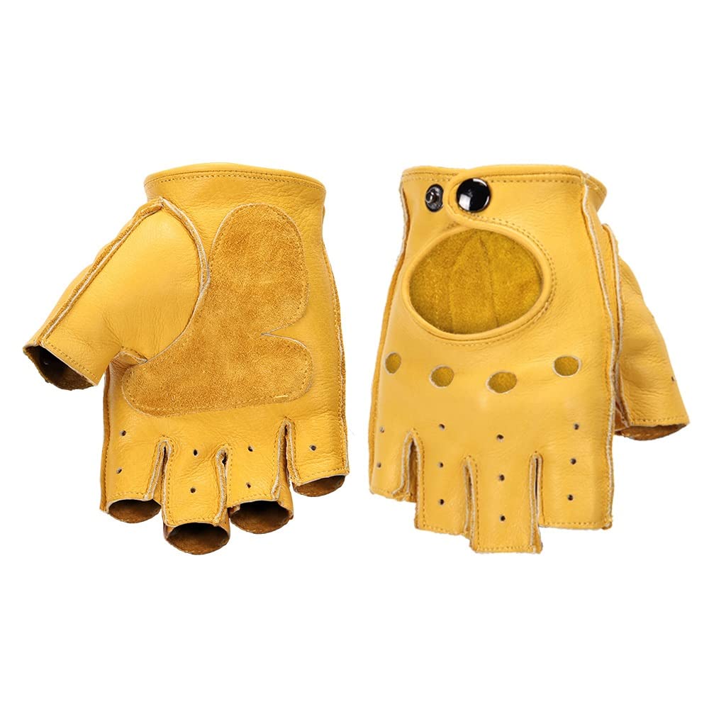 Motorhandschoenen Motorhandschoenen mannen in leer Retro Handschoenen Half Finger met lange vingers Moto Handschoenen Motorbike Biker Gloves 006 (Color : Brown, Size : XL