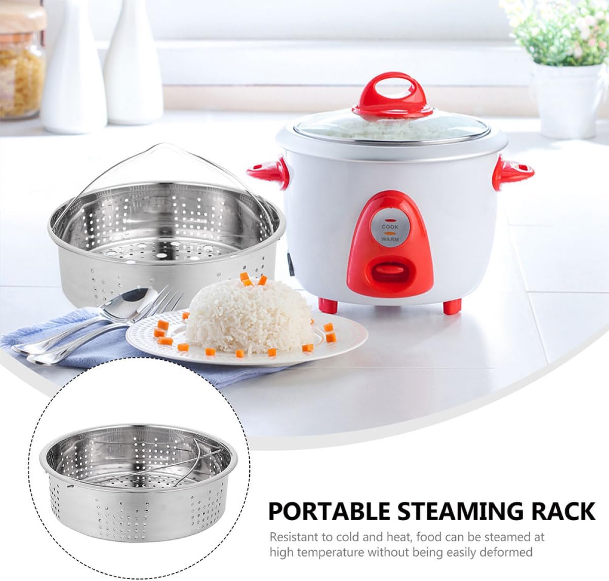 Alipis Stainless Steel Steamer Rack 20cm with Dual Handles, 304 Food-grade round Reusable Cooking Steamer for Rice Cooker and Home Kitchen image 4