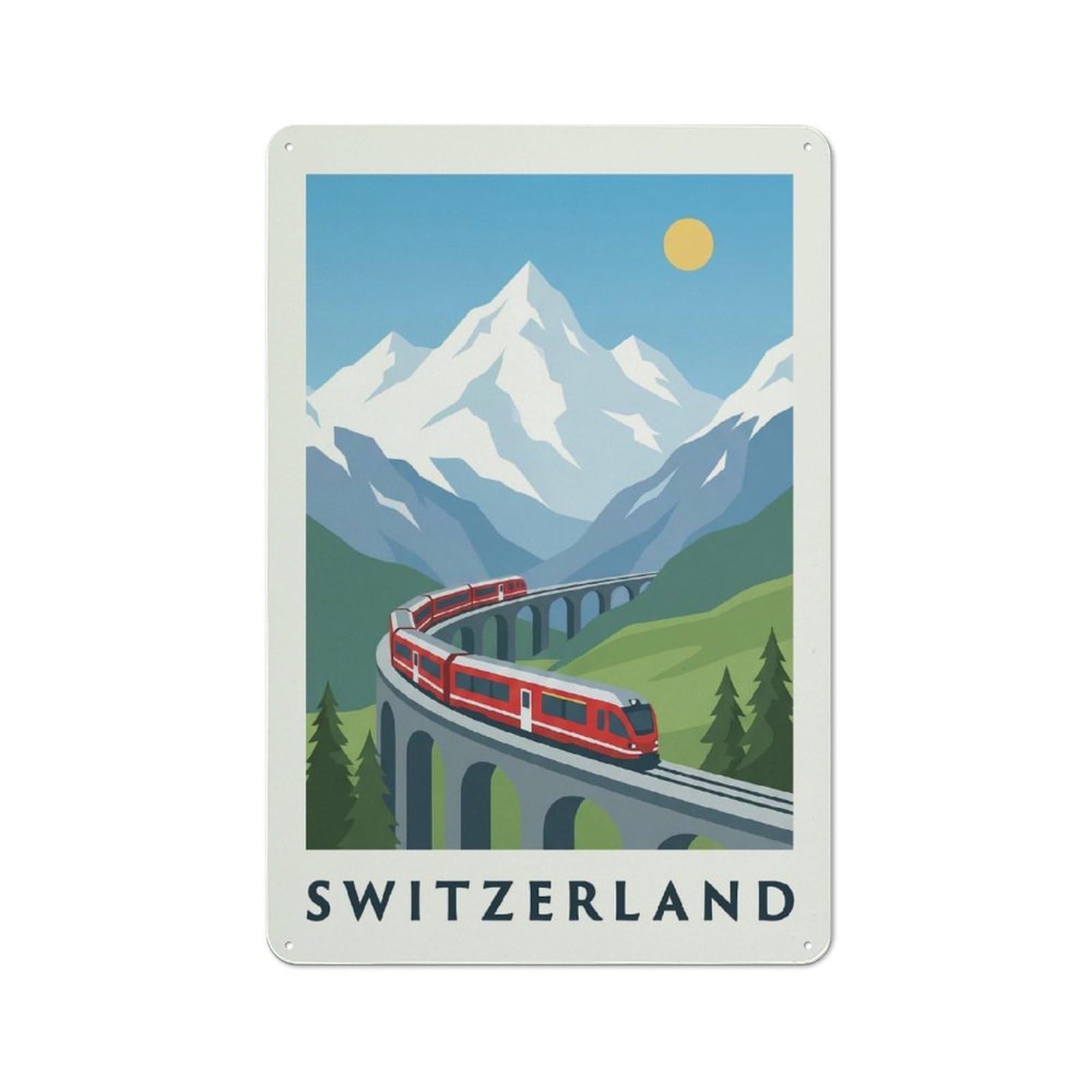 Junmoney Style Cottage Switzerland Train Travel Decorative Tin Sign 30X20cm, Rustic Kitchen Decor For Kitchen, Cottage, Porch Or Garden Room