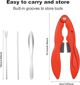 4PCS Crab Cracker - Lobster Crackers - Lobster Crackers and Picks - Multifunctional 3-in-1 Crab Leg Crackers, Strong Seafood Tool with Fork/Spoon/Pick - Suitable for Crab & Lobster Legs (Red)